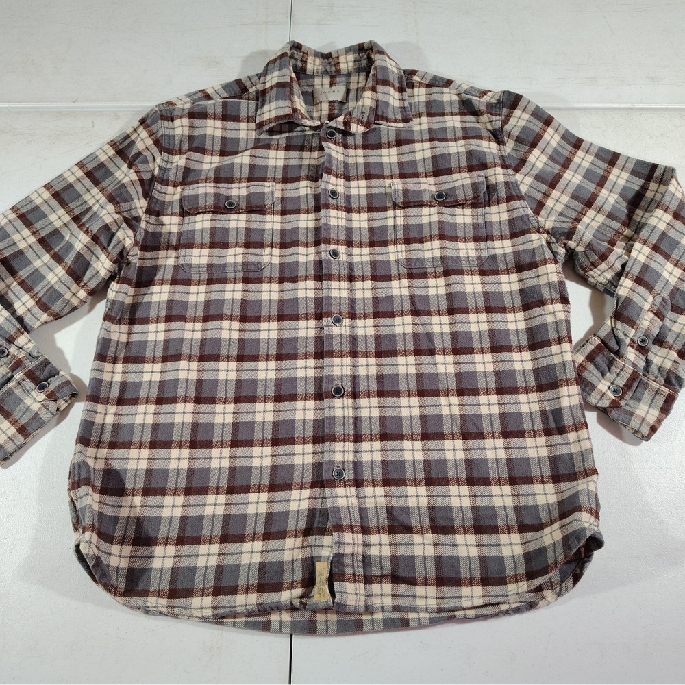 JACHS Flannel Shirt Men XL Brown/Gray Plaid Durable Hiking Hunting Outdoor